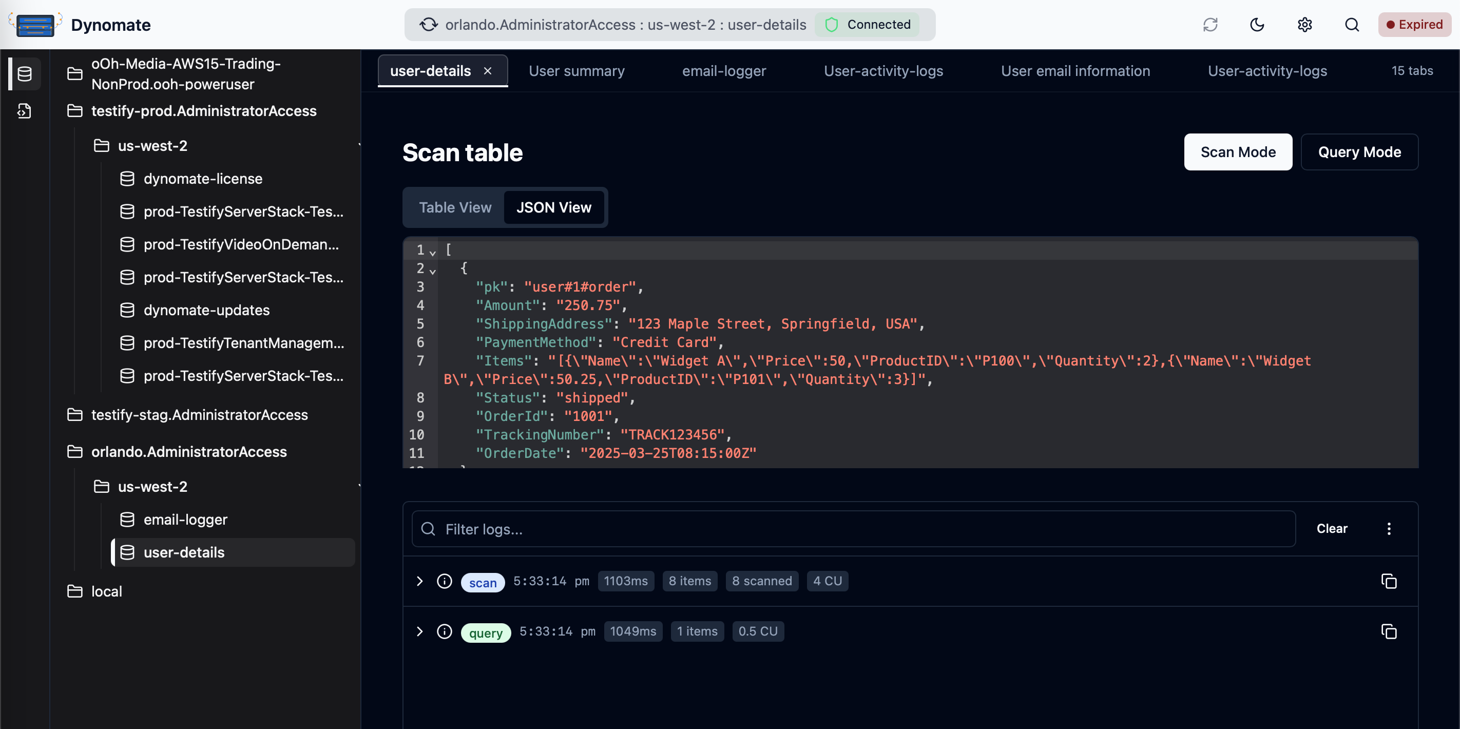 Table view interface