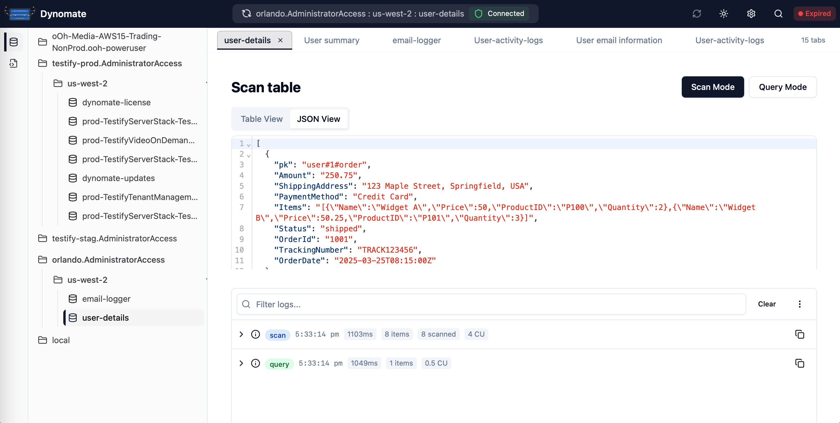 Table view interface