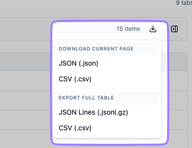 Screenshot for Full Table Export