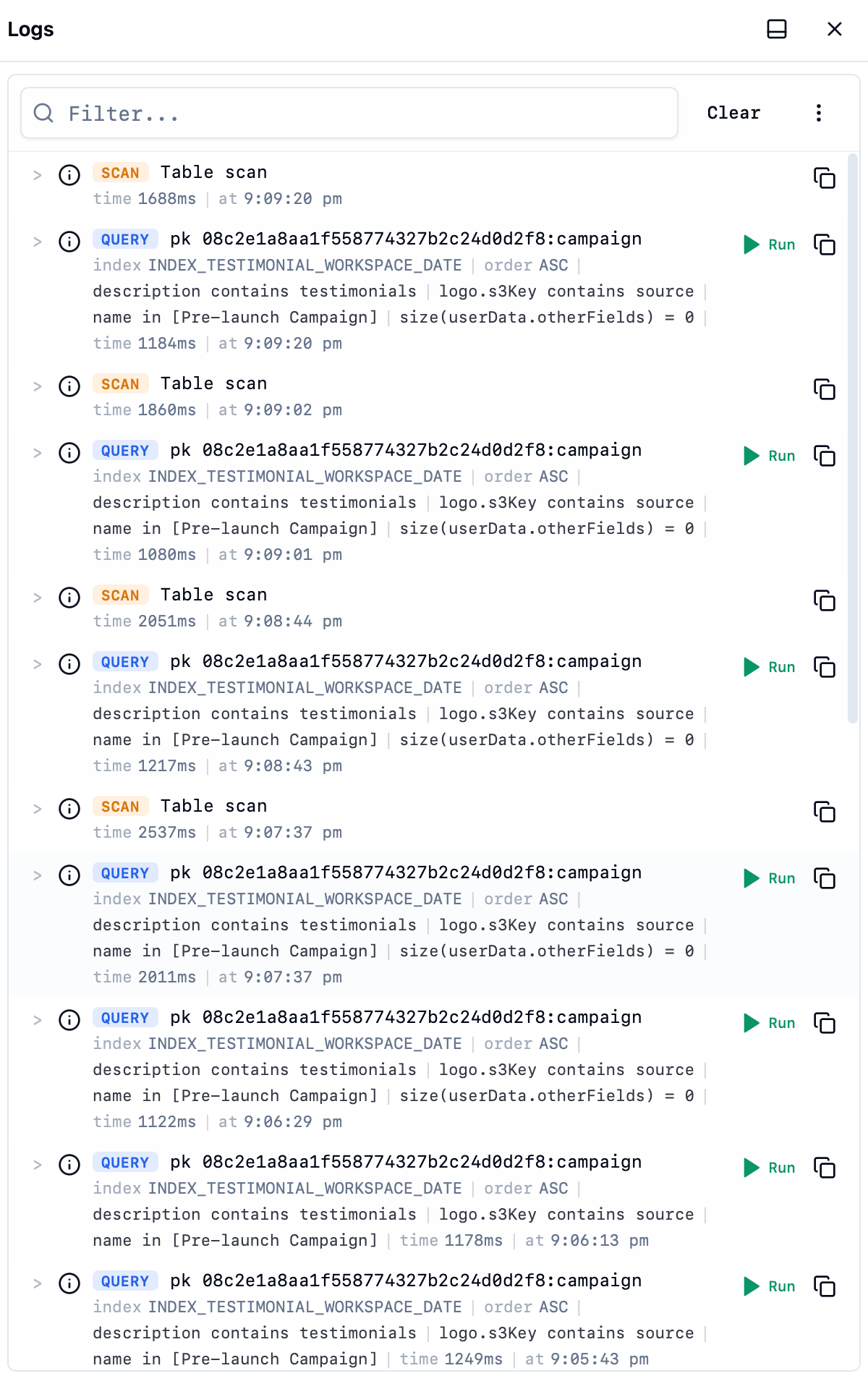 Screenshot for Redesigned Log Console